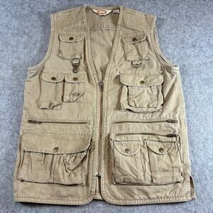 VINTAGE Banana Republic Safari Vest Mens Tan Hunting Utility Photographer Large